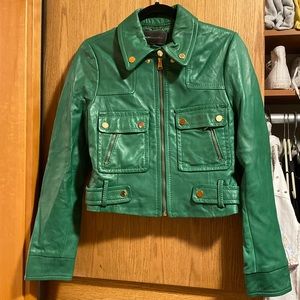 BCBG Leather Cropped Moto Jacket